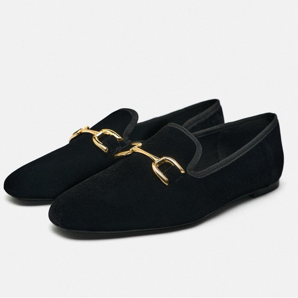 NWT Zara Embellished Velvet Loafers